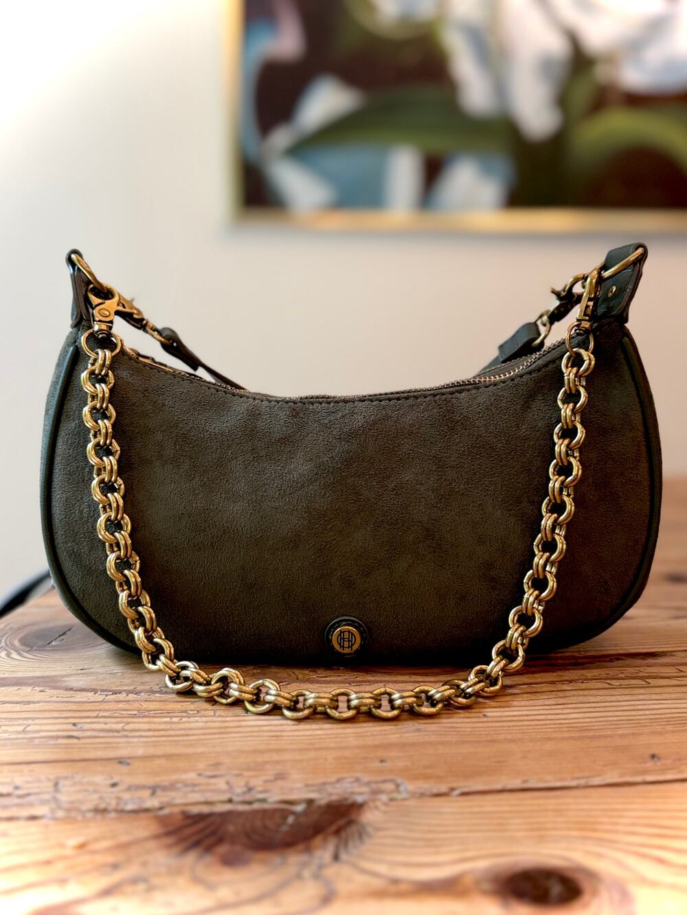 House of Harlow 1960 Valerie Convertible Multi Strap Crescent Bag Olive